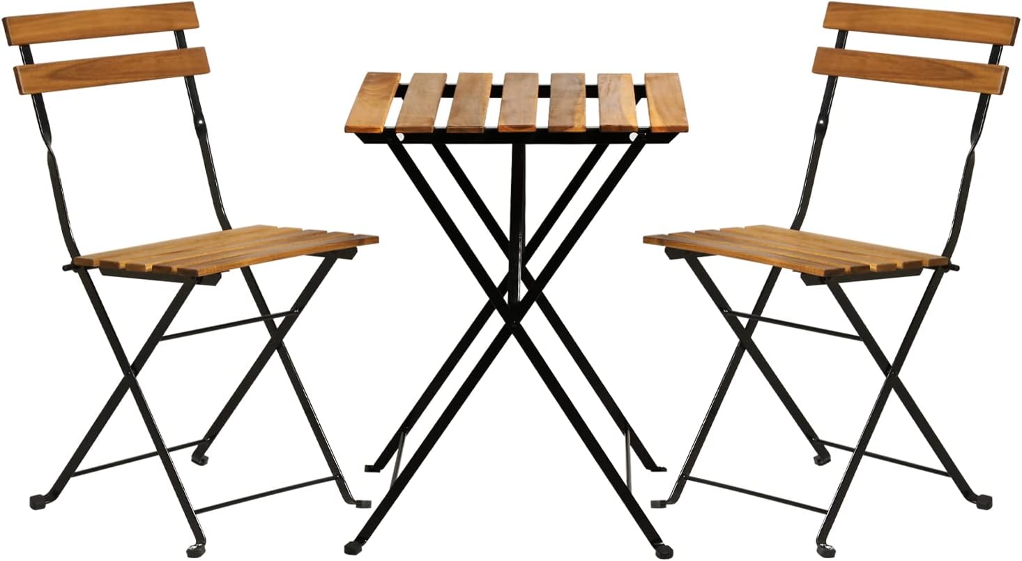 Outdoor Furniture Wood - طقم بيسترو خشبي طبيعي قابل للطي