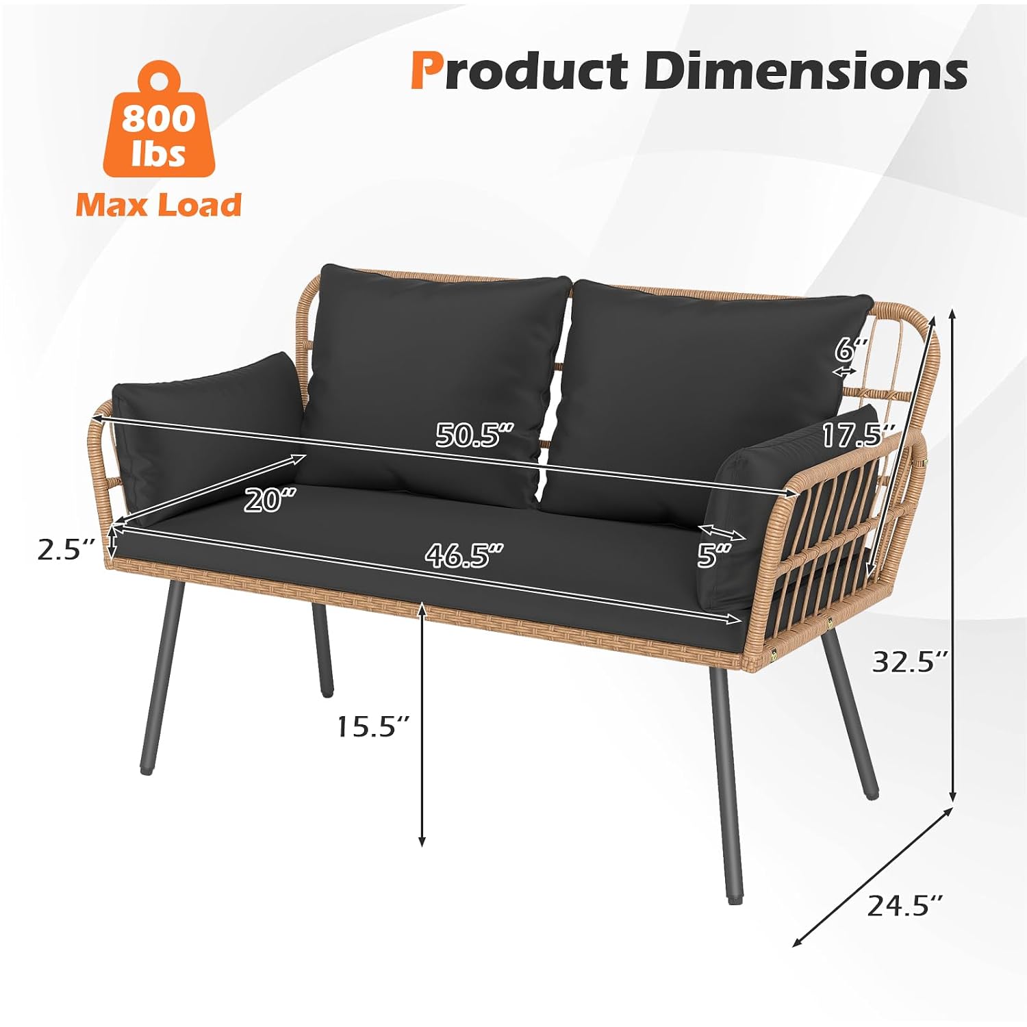 Outdoor Furniture Loveseat - أريكة خارجية من الراتان بمقعدين، تتحمل