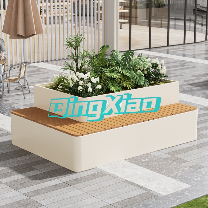 Outdoor Furniture Bench - مقعد خارجي مع حوض زرع مدمج،