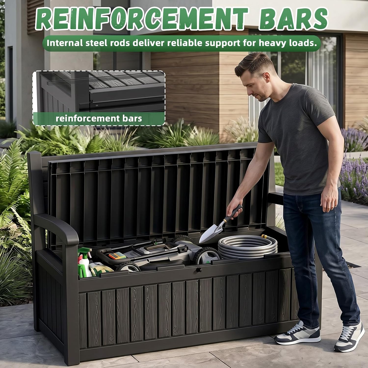 صندوق تخزين خارجي كبير مقاوم ل - مراجعة Outdoor Furniture Bench وسعره