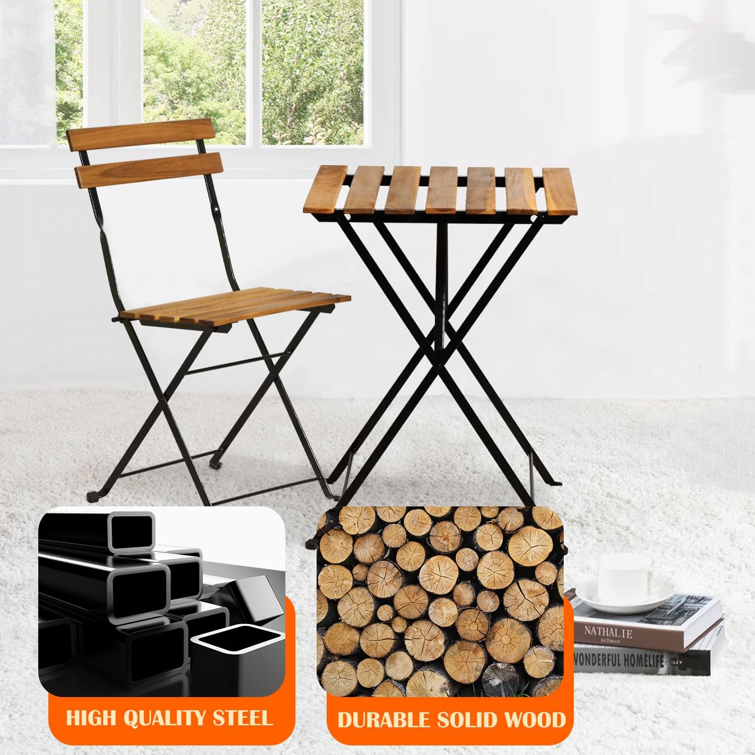 طقم بيسترو خشبي طبيعي قابل للط - مراجعة Outdoor Furniture Wood وسعره