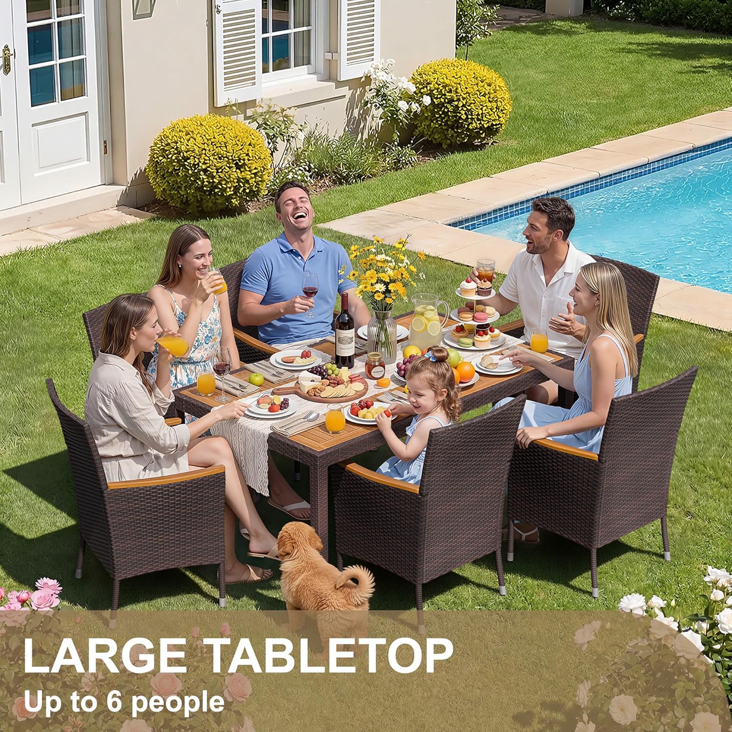 طقم طعام خارجي مكون من 7 قطع،  - مراجعة Outdoor Furniture Dining Set وسعره
