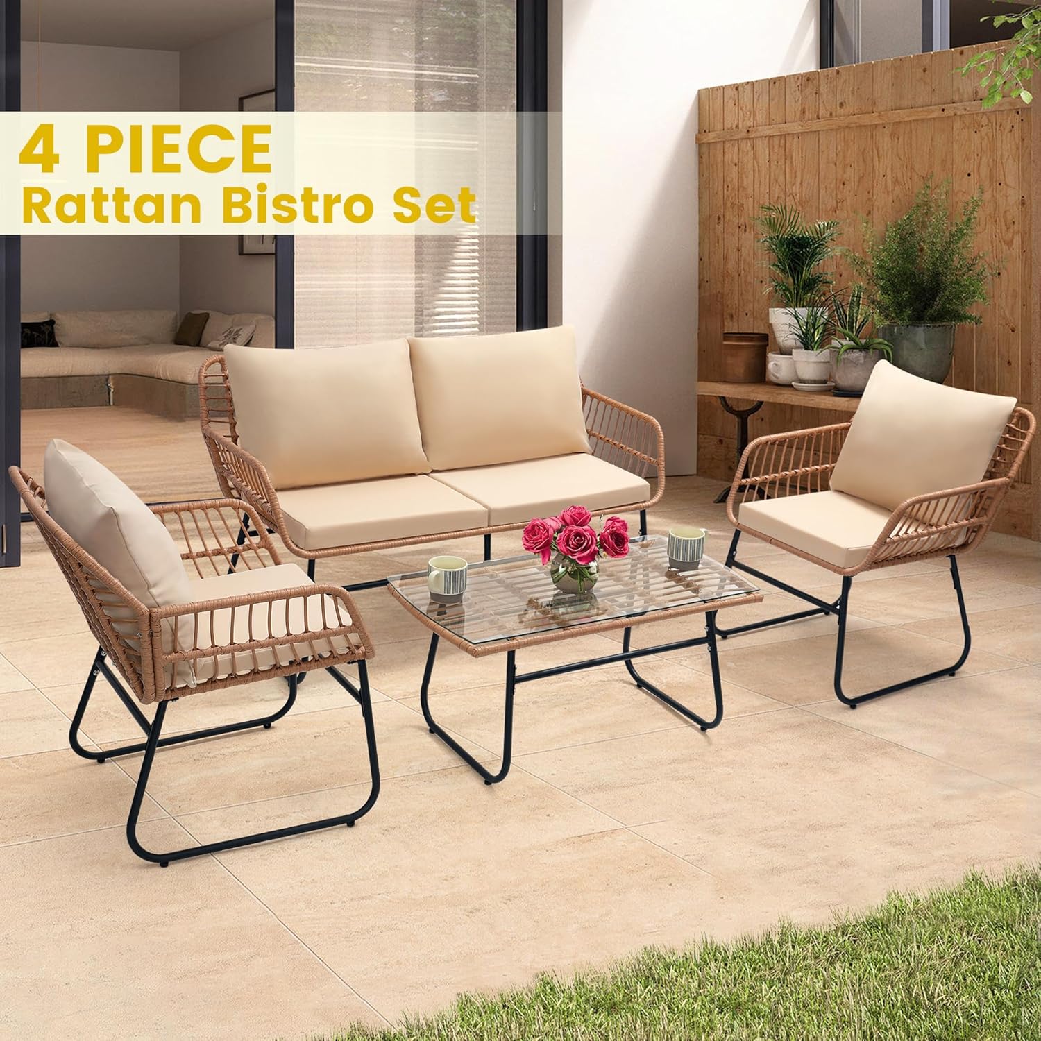 طقم أثاث خارجي من 4 قطع، أريكة - مراجعة Outdoor Furniture On Sale وسعره